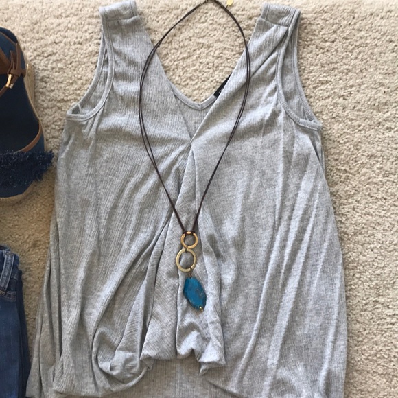 Grey, Sleeveless Bubble Hem Top - Picture 6 of 8